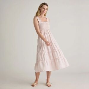 QUINCE 100% European Linen Smocked Midi Dress in Pale pink Size XL - NWOT